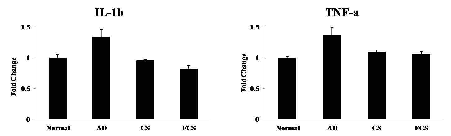 Expression levels of pro-inflammatory cytokines in the dorsal skin of DNCB-induced atopic dermatitis NC/Nga mice.