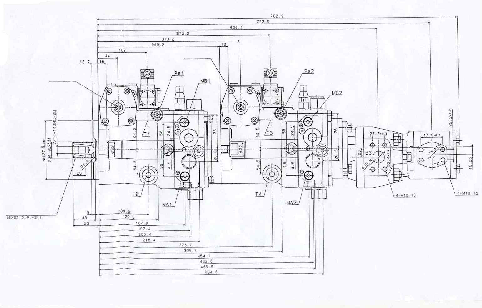 4련 연결 메인 및 보조 유압펌프의 사례