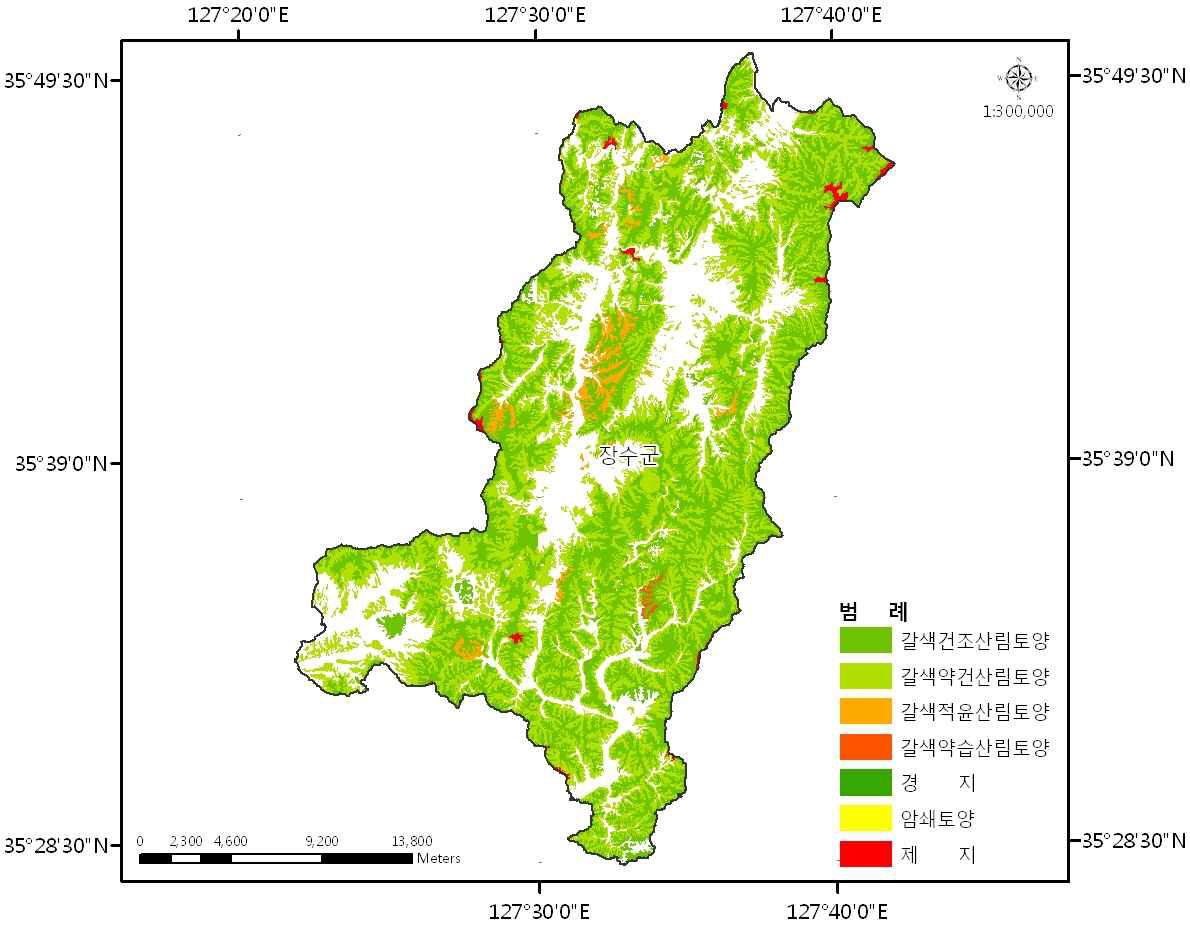 The soil type analysis map of the forests of Jangsu-gun