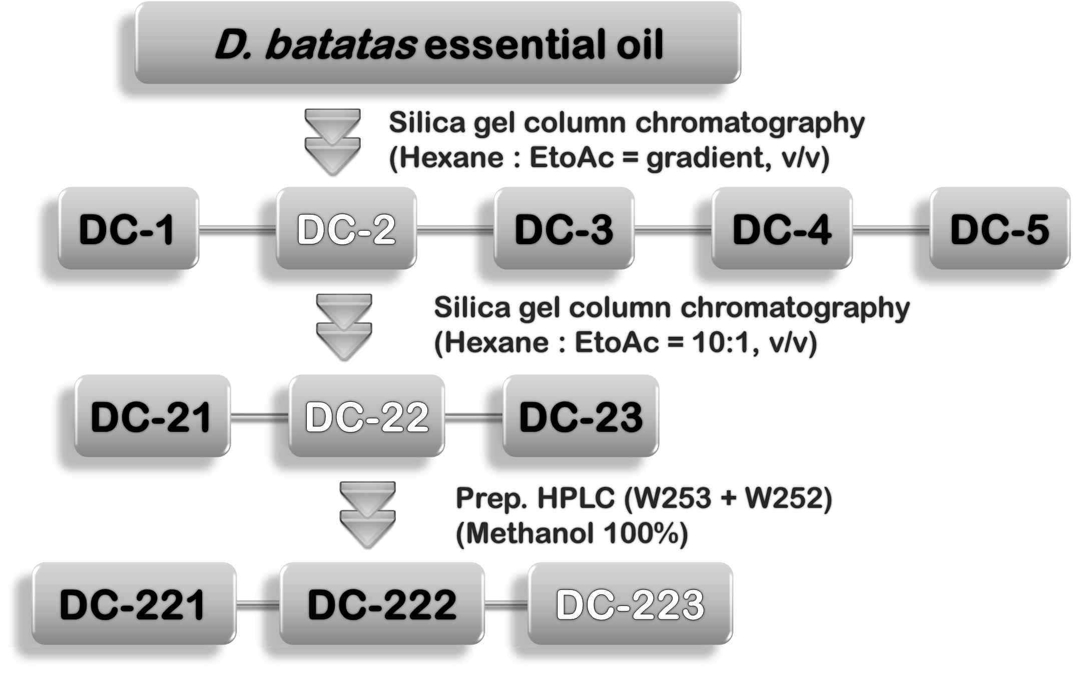 Isolation procedure of the biologically active components from D. japonica oil