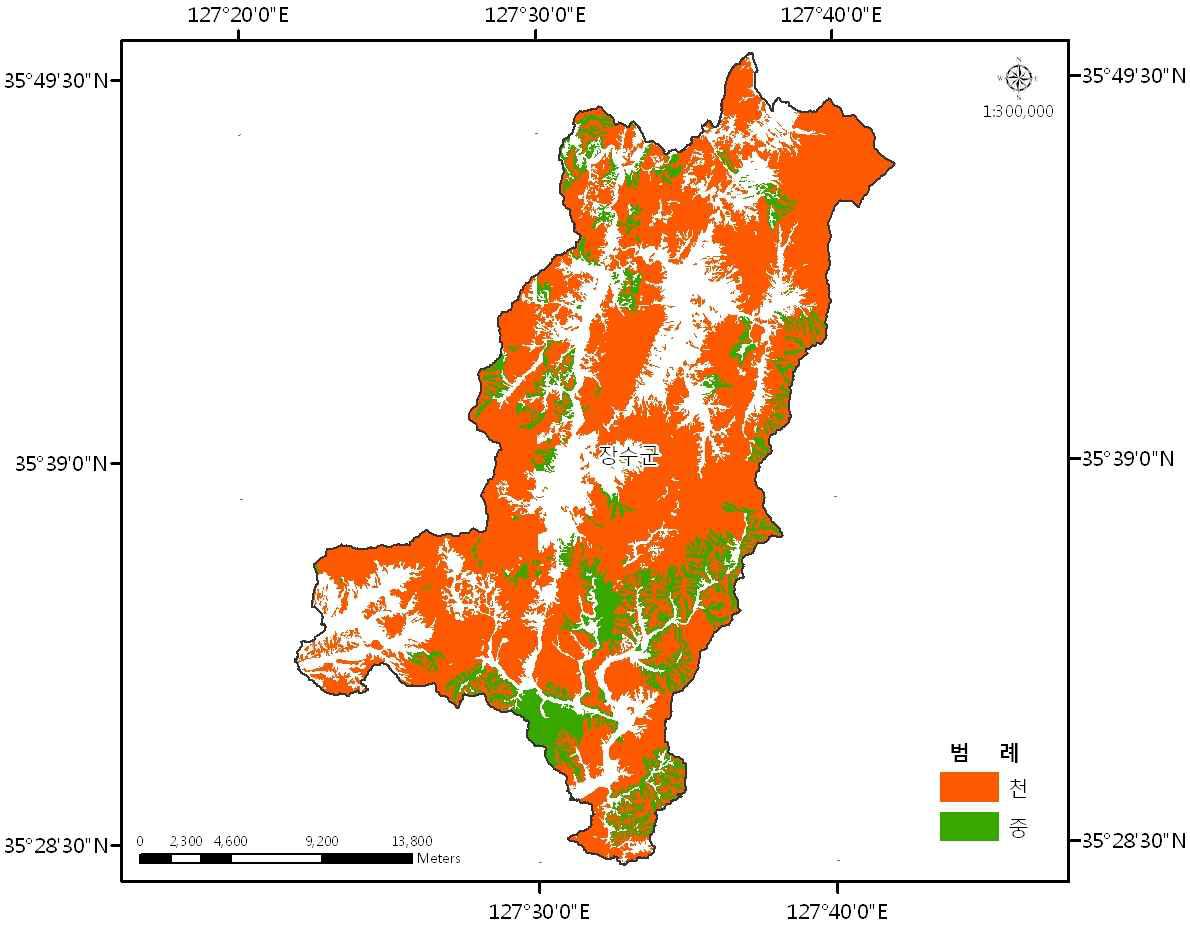 The effective soil depth analysis map of the forests of Jangsu-gun