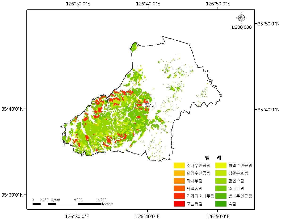 The forest type analysis map of the forest in Buan-gun