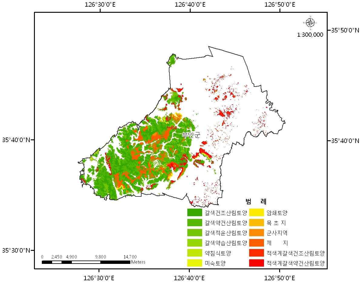 The soil type analysis map of the forest in Buan-gun