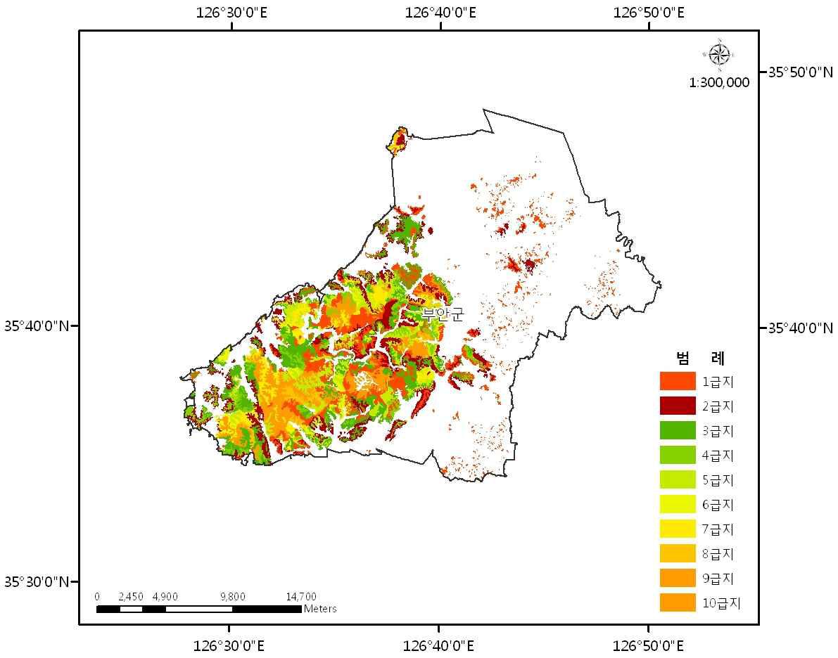 The geographical analysis map of the forest in Buan-gun