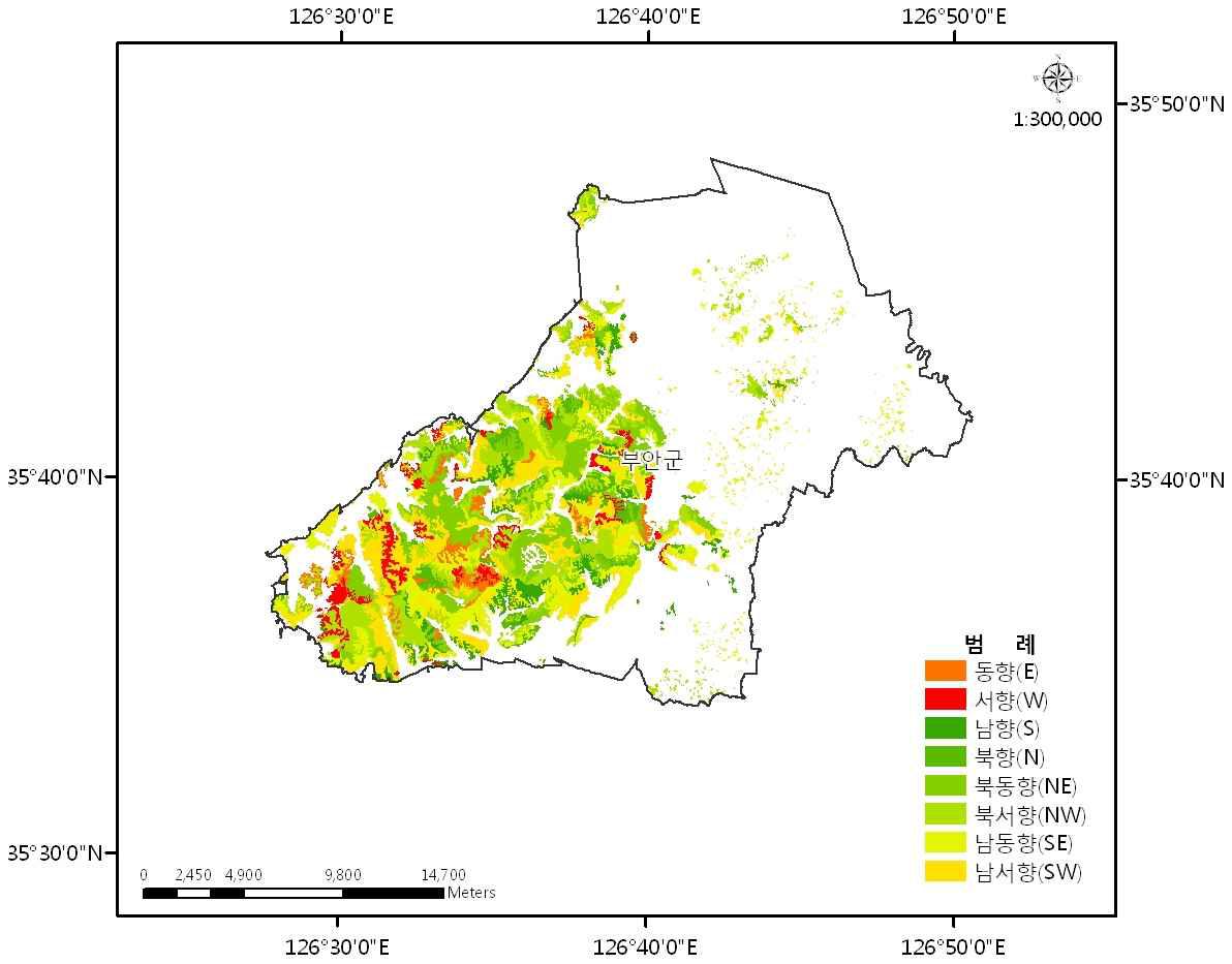 The bearing analysis map of the forest in Buan-gun