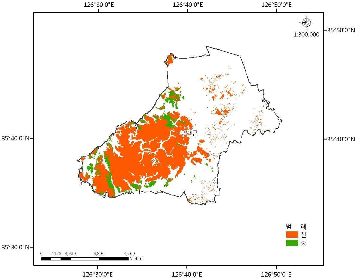 The effective soil depth analysis map of the forest in Buan-gun