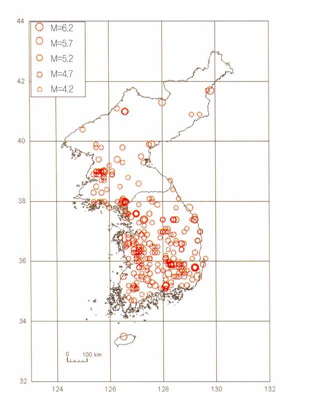 우리나라의 세기별 지진발생 횟수