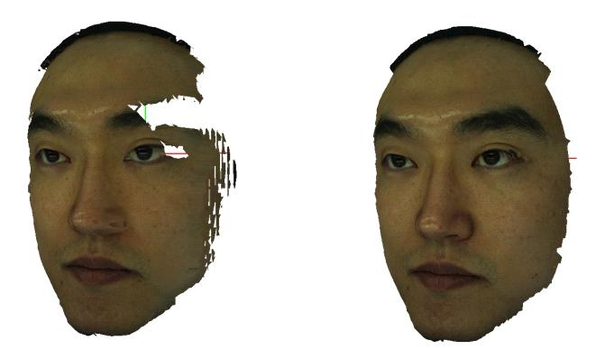 복원 얼굴(좌)을 보정한 모델 (우)