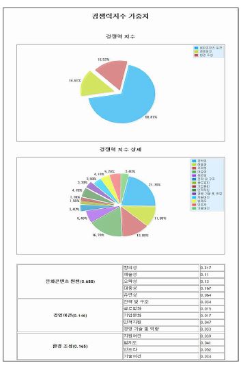 경쟁력 지수 가중치 결과 값 보기 화면