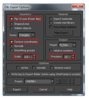 Max의 OBJ Export Options