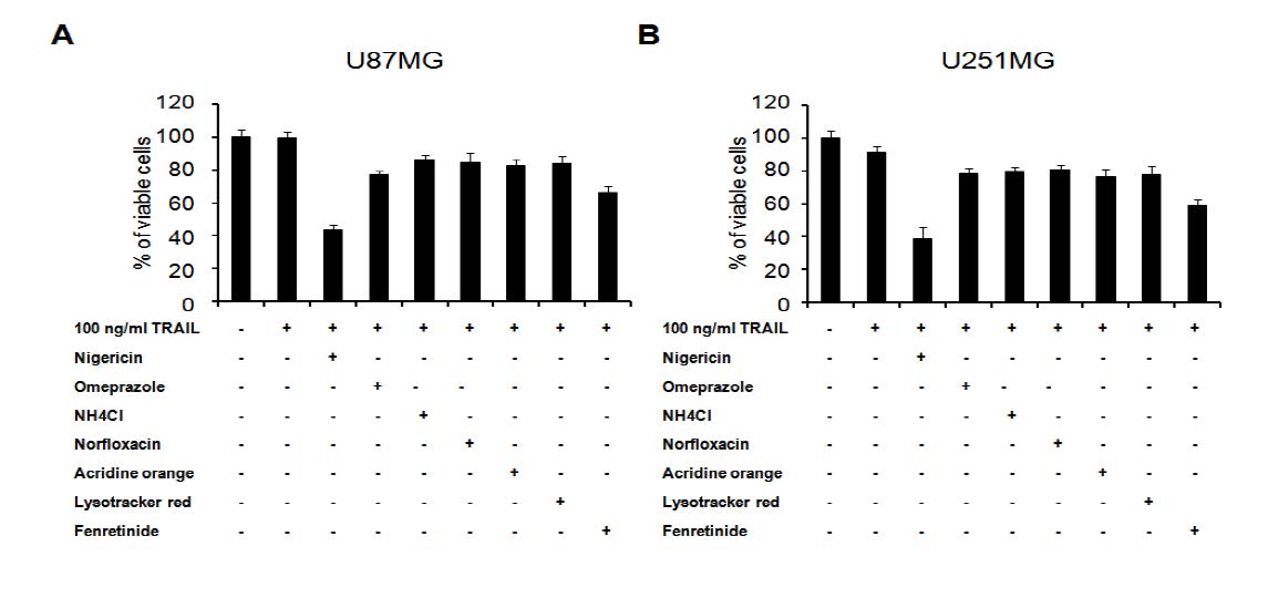 각종 lysosomotropic agent의 TRAIL sensitizing effect 비교