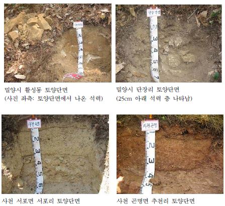 그림 51. 주요 피해지역의 토양 단면도