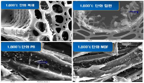 1,800℃에서 탄화시료 내부에 생긴 침상 결정구조