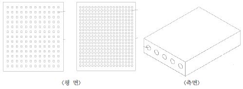 MDF의 평면 및 측면 타공 모식도