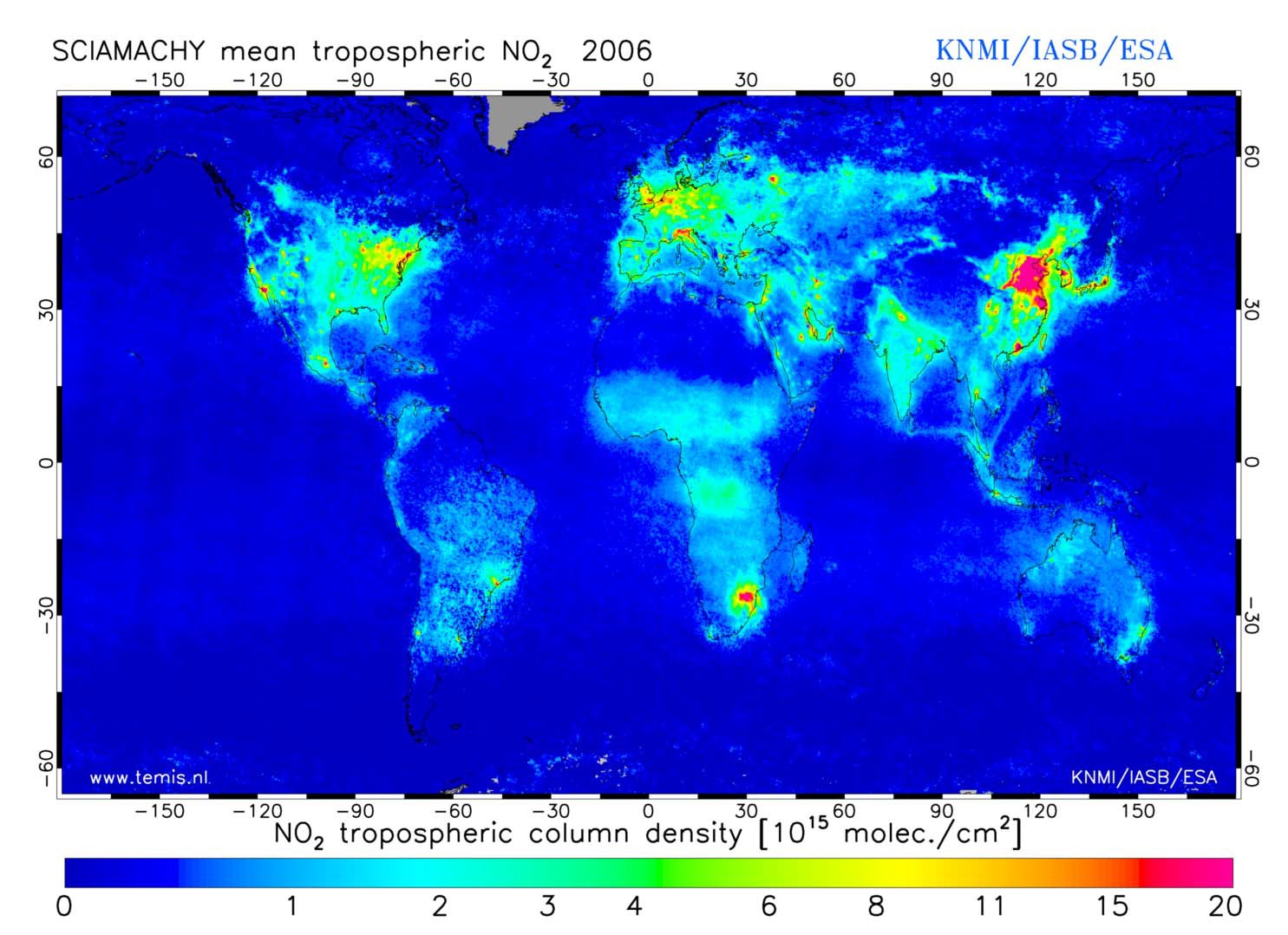 Envisat 위성에서 관측한 대류권의 이산화질소(NO2) 농도