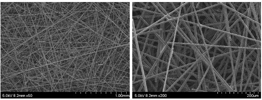 연속생산에 의한 탄소섬유 웹(20130904) 드라이 면의 표면사진, x50, x200