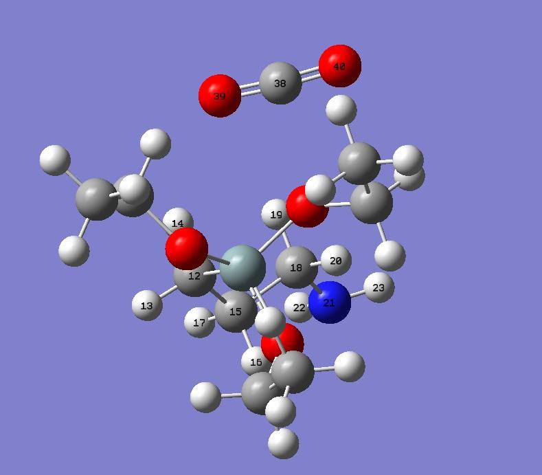 DFT 6-31G level에서 계산한 aminopropyltriethoxysilane과 CO2의 최적화구조