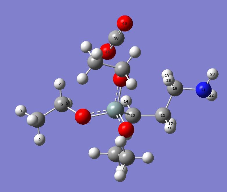 DFT 6-311G level에서 계산한 aminopropyltriethoxysilane과 CO2의 최적화구조