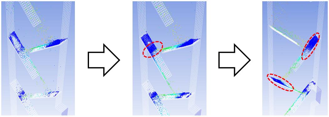 Particle pile at (70/150, Vin= 3.5 m/s)