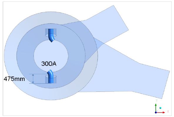 주입 노즐 45° bend 300 A, 475 mm long (Injector arrangement)