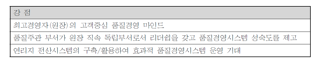 2차 ISO 9001:2008 강점 식별 내용