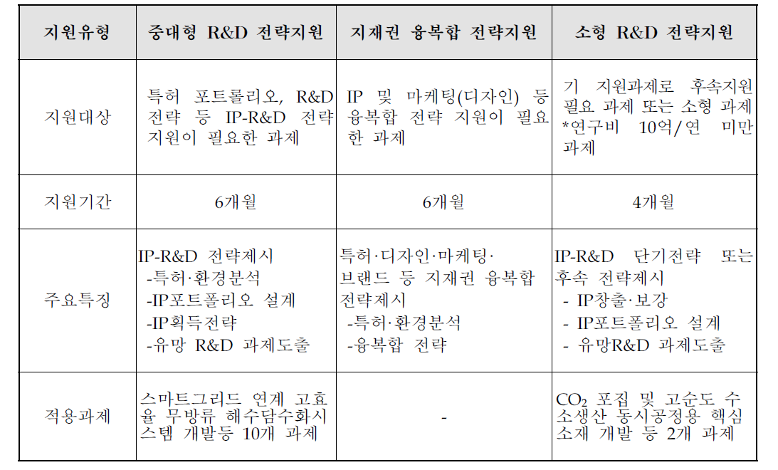 과제유형별 IP R&D 추진 내용