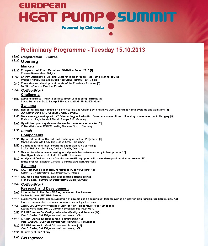 European Heat Pump Summit 프로그램 (1)