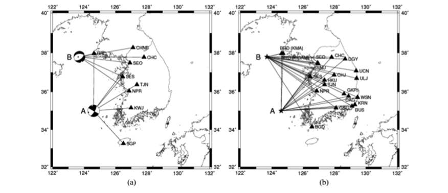 (a) The distribution of broadband seismic stations for waveform inversion analysis. (b) The distribution of broadband seismic stations for spectral analysis.