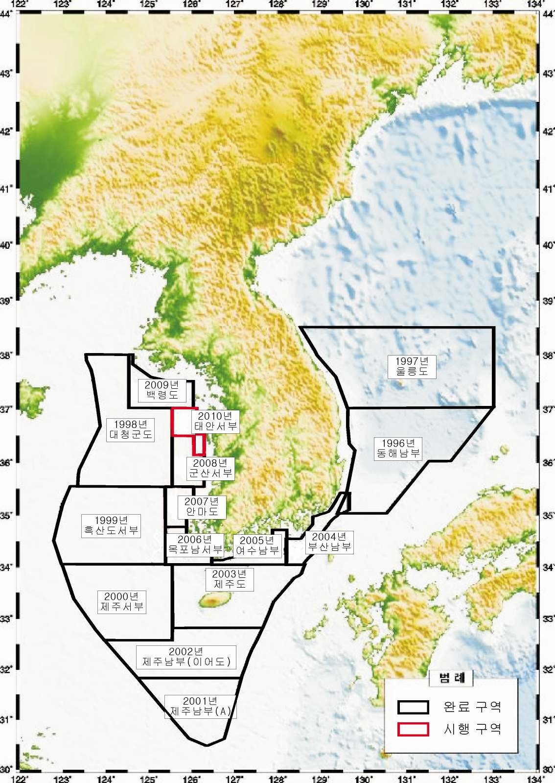 Areas for annual surveys of the Korean Hydrogrpahic and Oceanographic Administration