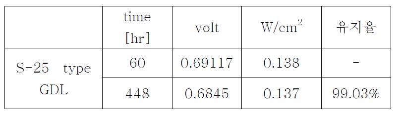 S-25 GDL에서의 시간별 성능 및 성능 유지율