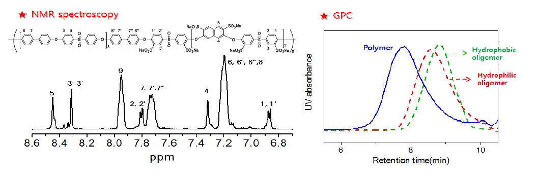 합성된 신규 멀티블록고분자의 NMR 및 GPC 분석 결과