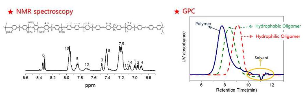 합성된 신규 멀티블록고분자의 NMR 및 GPC 분석 결과