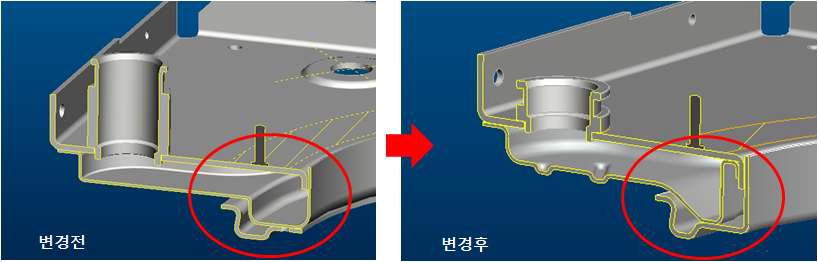 엔진 브라켓 단면 형상 개선 전 후 비교