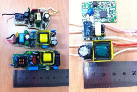 상용화된 LED 램프용 전원회로(좌), 새로 선정된 LED 램프용 전원회로(우)