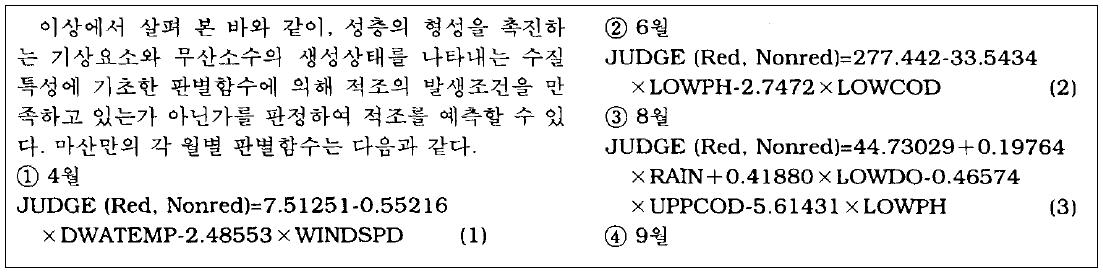 판별함수예제 - 한국환경과학회지 제7권 제1호 본문 내용중 발췌