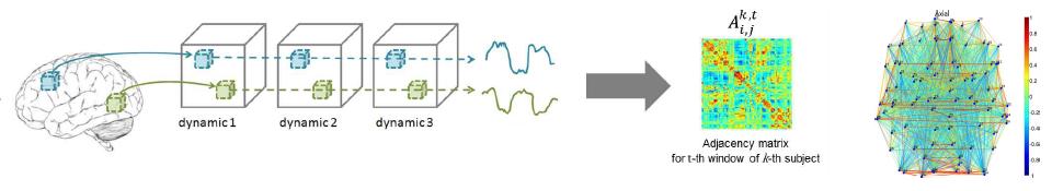 fMRI BOLD 신호로부터 네트워크 추출 모식도