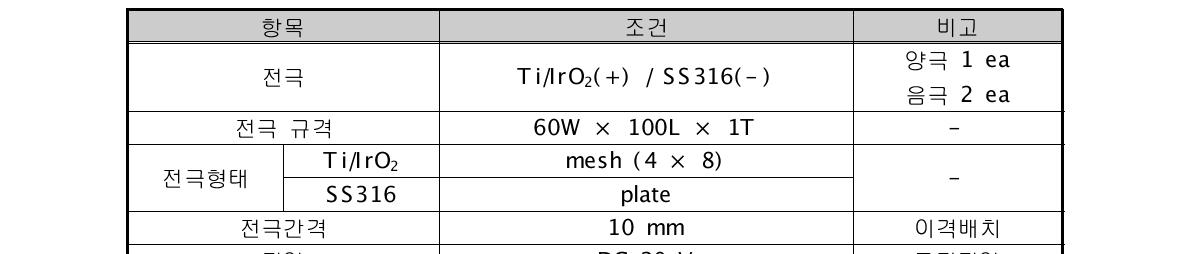 실험실 규모 산화전리 시스템 기초실험의 전극 및 전압 조건