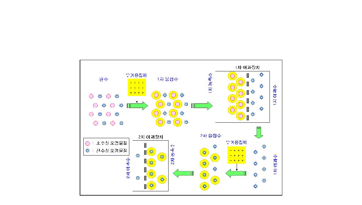 소수성 Colloid와 친수성 Colloid의 응집제에 대한 경쟁반응 가설 도식도