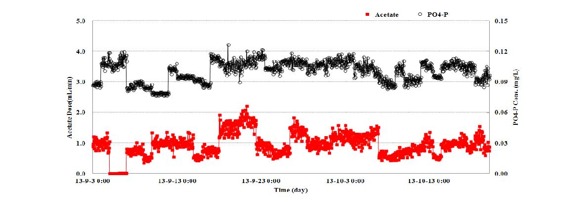 처리수 PO4 -P와 외부탄소원 변화4