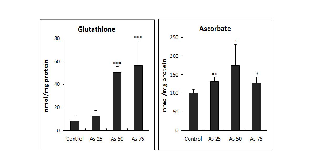 Effect of arsenic treatment on the contents of glutathione and ascorbic acid in Lemna paucicostata.