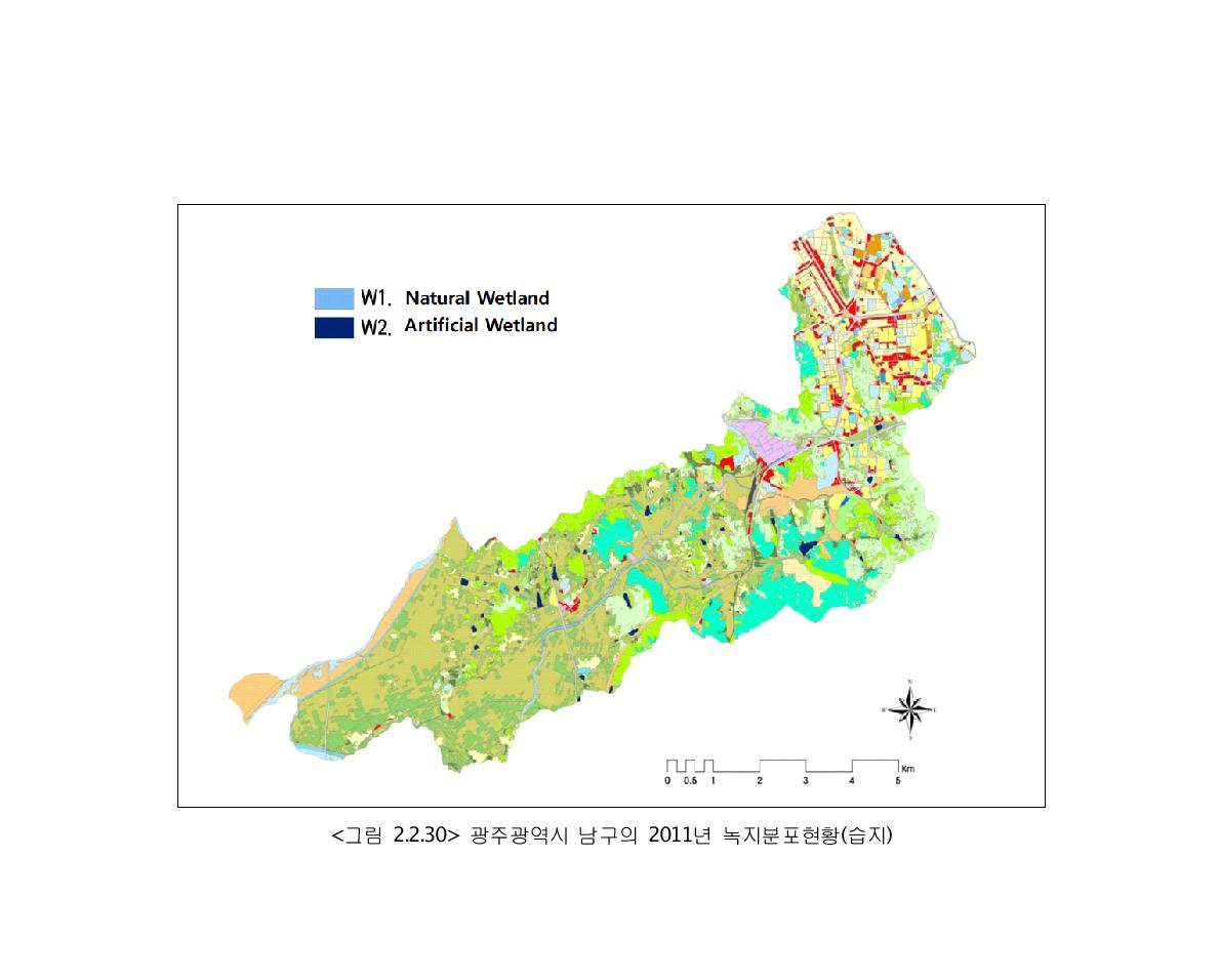광주광역시 남구의 2011년 녹지분포현황(습지)