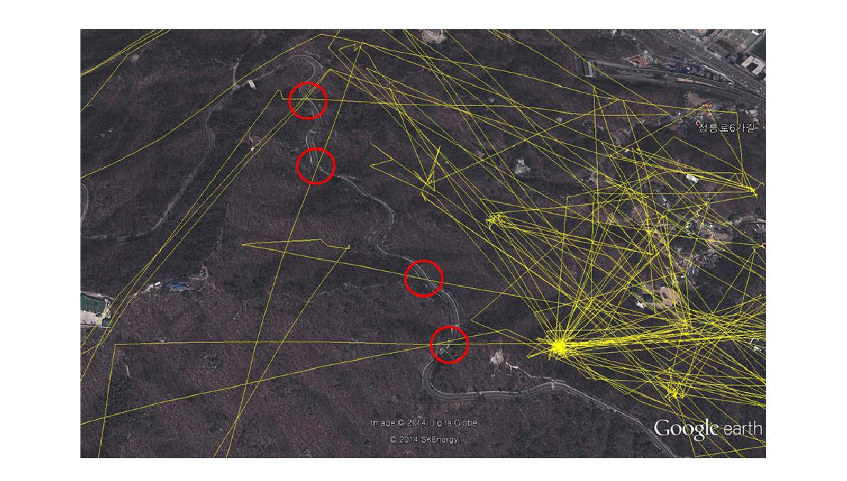 북악산 개체의 실제 북악 하늘길 도로횡단 경로