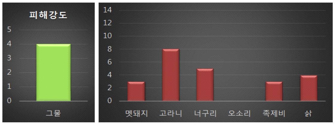 그물망 및 철망 설치 지역 피해 강도 및 야생동물 파악