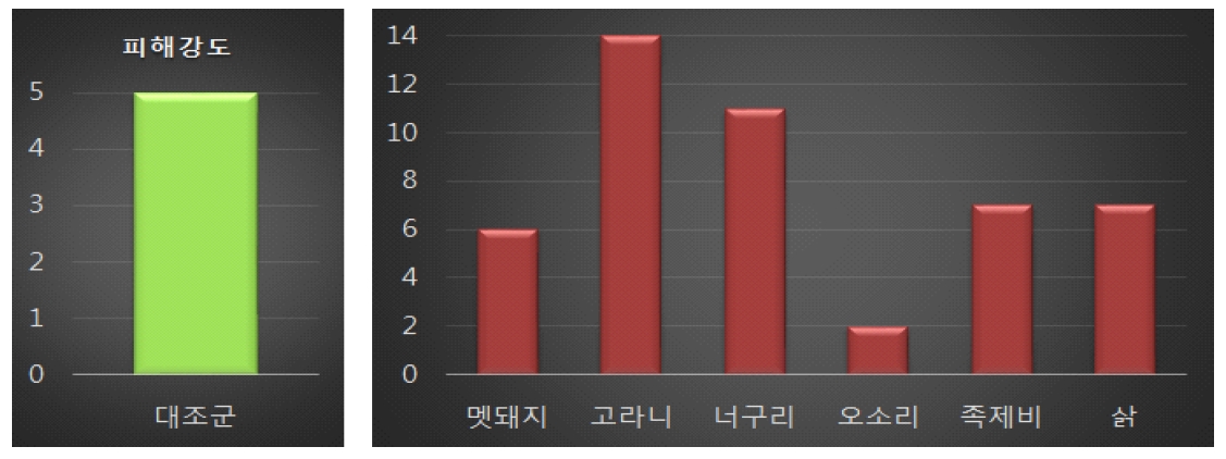 대응책을 실시하지 않은 벼논의 피해강도 및 야생동물 파악