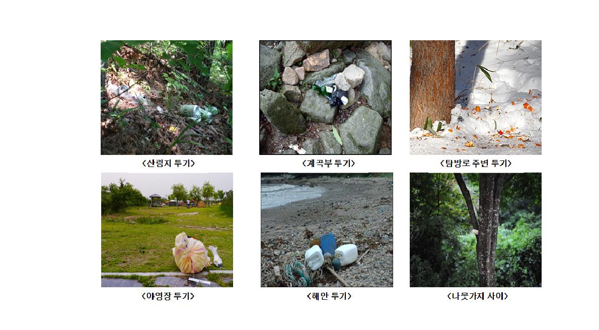 쓰레기 투기 장소별 예시 사진