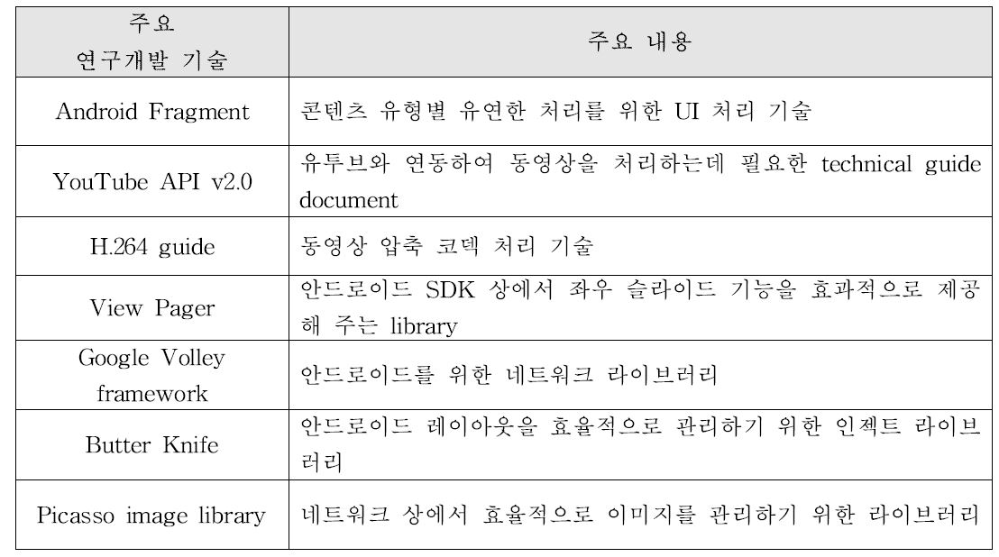 주요 연구개발 기술 항목