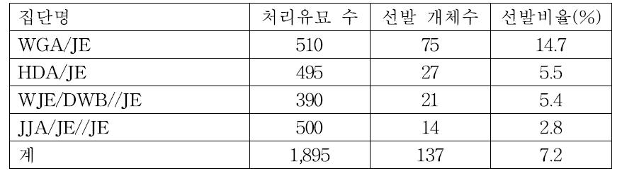 오이 내냉성 분리집단 유묘선발 결과