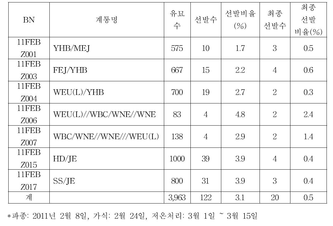 오이 내냉성 분리집단의 2차 유묘검정