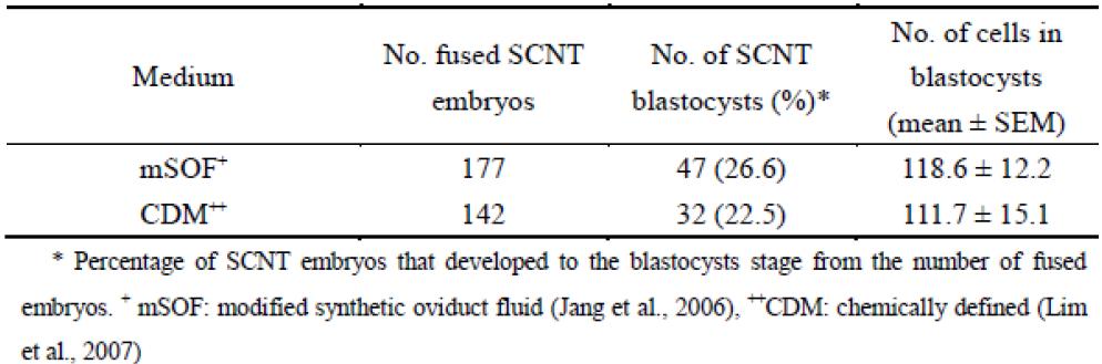 Developmental competence and cell numbers of blastocysts produced by somatic cell unclear transfer(SCNT) using fetal fibroblasts as donor cells