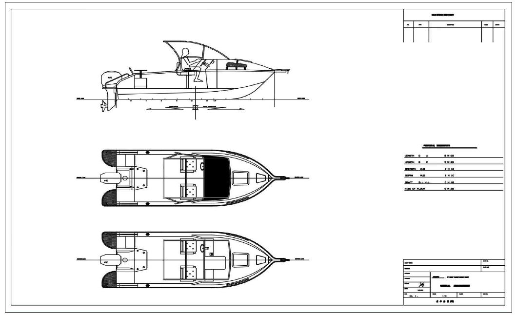 19feet급 모터보트의 일반배치도